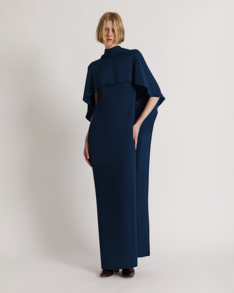 Robe longue avec cape intégrée et nœud au dos Bleu Alberta Ferretti Boutique Online 1