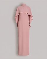 Robe longue avec cape intégrée et nœud au dos