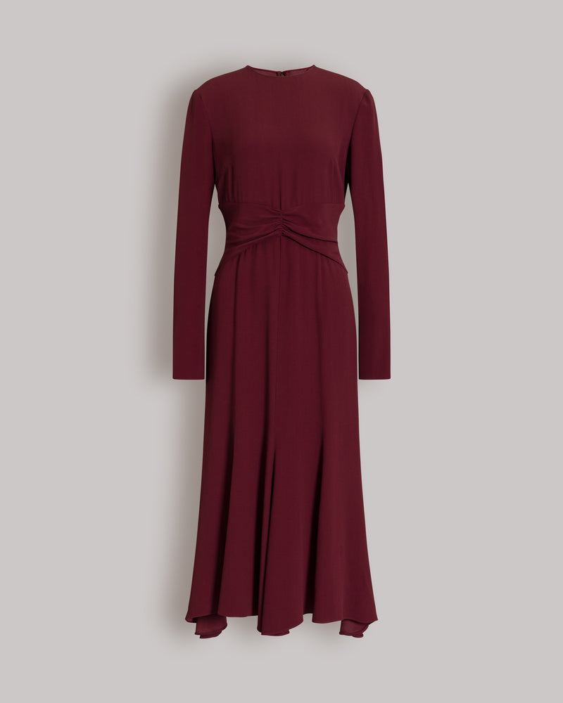 Robe midi à manches longues avec fronces à la taille Bordeaux Alberta Ferretti Boutique Online 0
