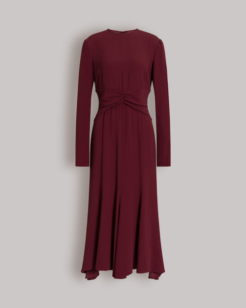 Long-sleeved midi dress with gathered waist Bordeaux Alberta Ferretti Boutique Online 0