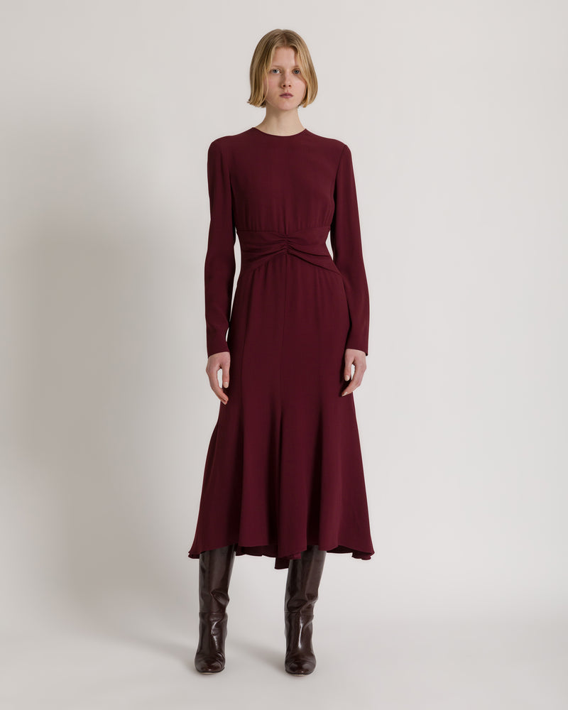 Robe midi à manches longues avec fronces à la taille Bordeaux Alberta Ferretti Boutique Online 1