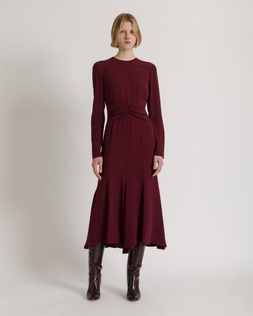 Long-sleeved midi dress with gathered waist Bordeaux Alberta Ferretti Boutique Online 1