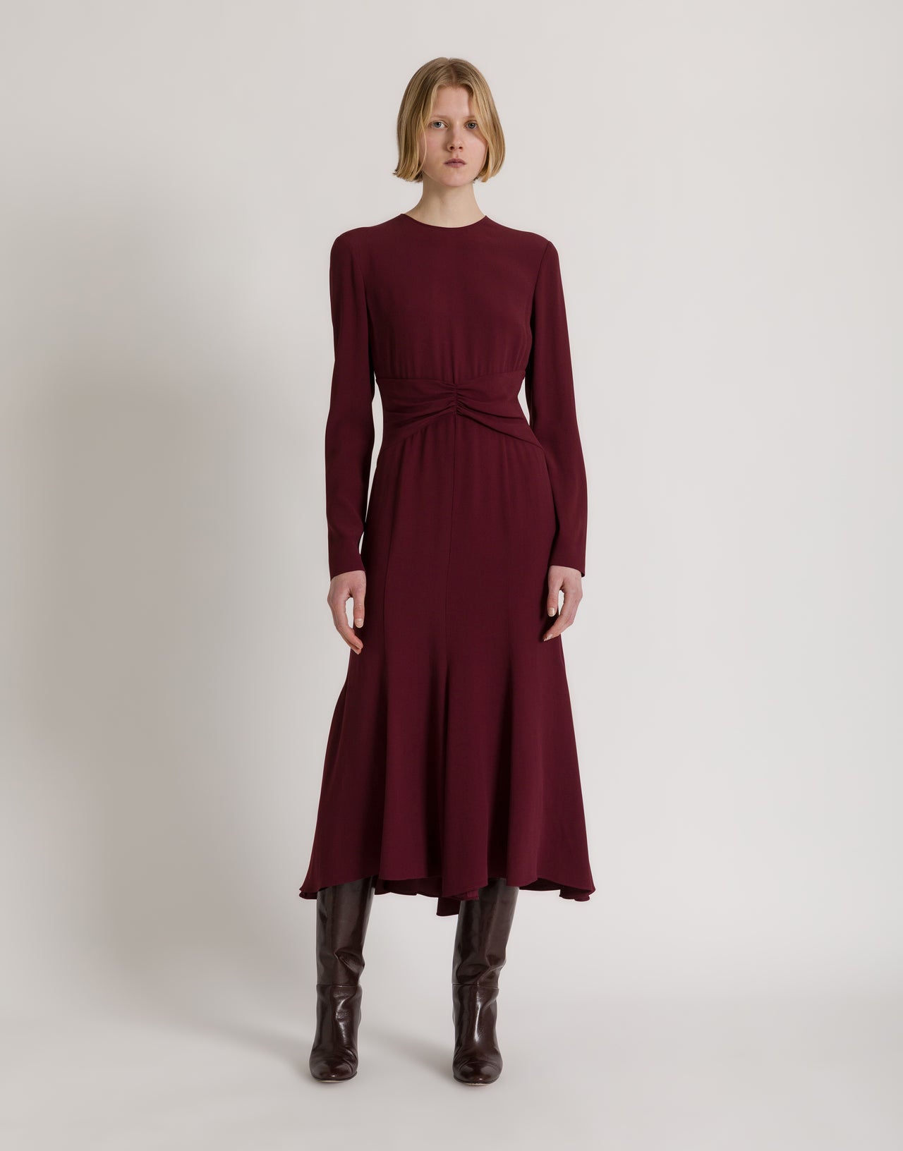 Long-sleeved midi dress with gathered waist Bordeaux Alberta Ferretti Boutique Online 2