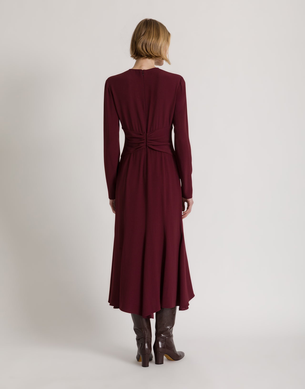 Long-sleeved midi dress with gathered waist Bordeaux Alberta Ferretti Boutique Online 3