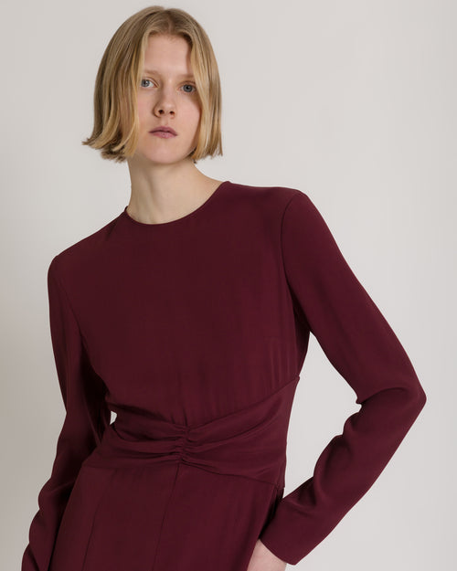 Long-sleeved midi dress with gathered waist