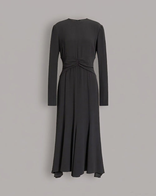 Robe midi à manches longues avec fronces à la taille Gris Alberta Ferretti Boutique Online 0