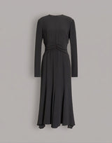 Long-sleeved midi dress with gathered waist