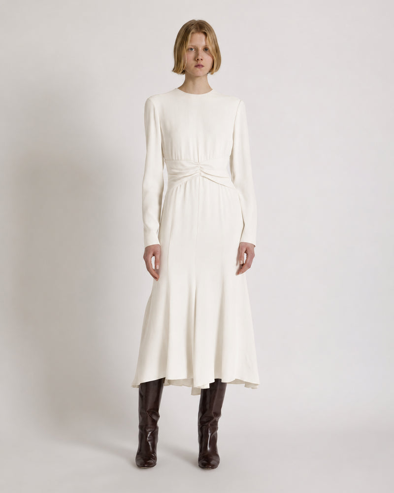 Abito midi a maniche lunghe con arriccio in vita Bianco Alberta Ferretti Boutique Online 0