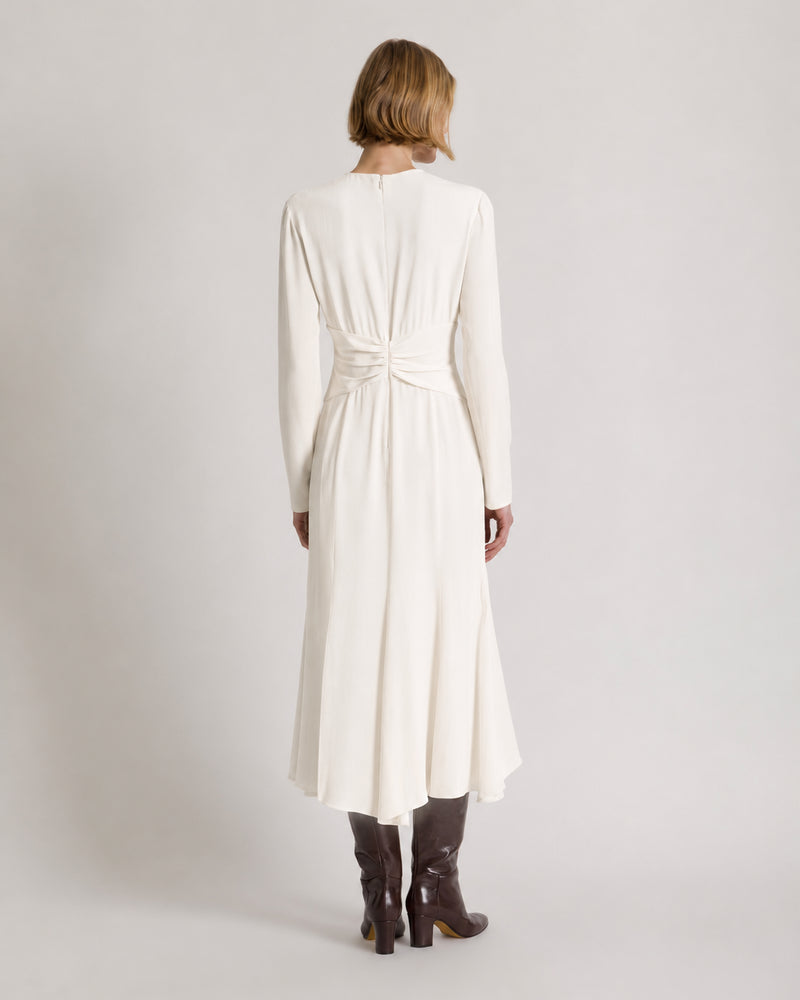 Abito midi a maniche lunghe con arriccio in vita Bianco Alberta Ferretti Boutique Online 1