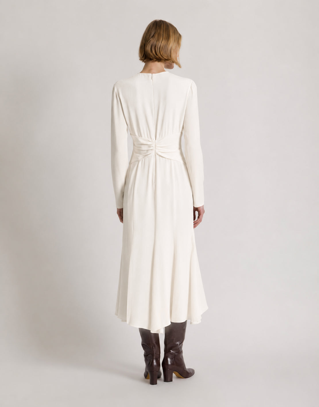Midi‑Kleid mit langen Ärmeln und geraffter Taille Weiß Alberta Ferretti Boutique Online 2
