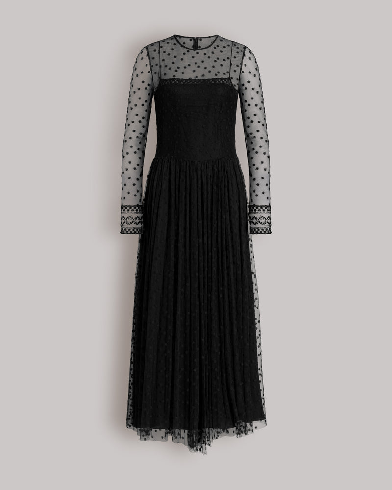 Robe midi en tulle à pois  Noir Alberta Ferretti Boutique Online 0