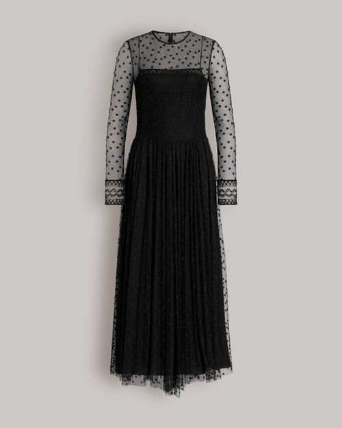 Midi tulle dress with polka dots and sheer details Black Alberta Ferretti Boutique Online 0