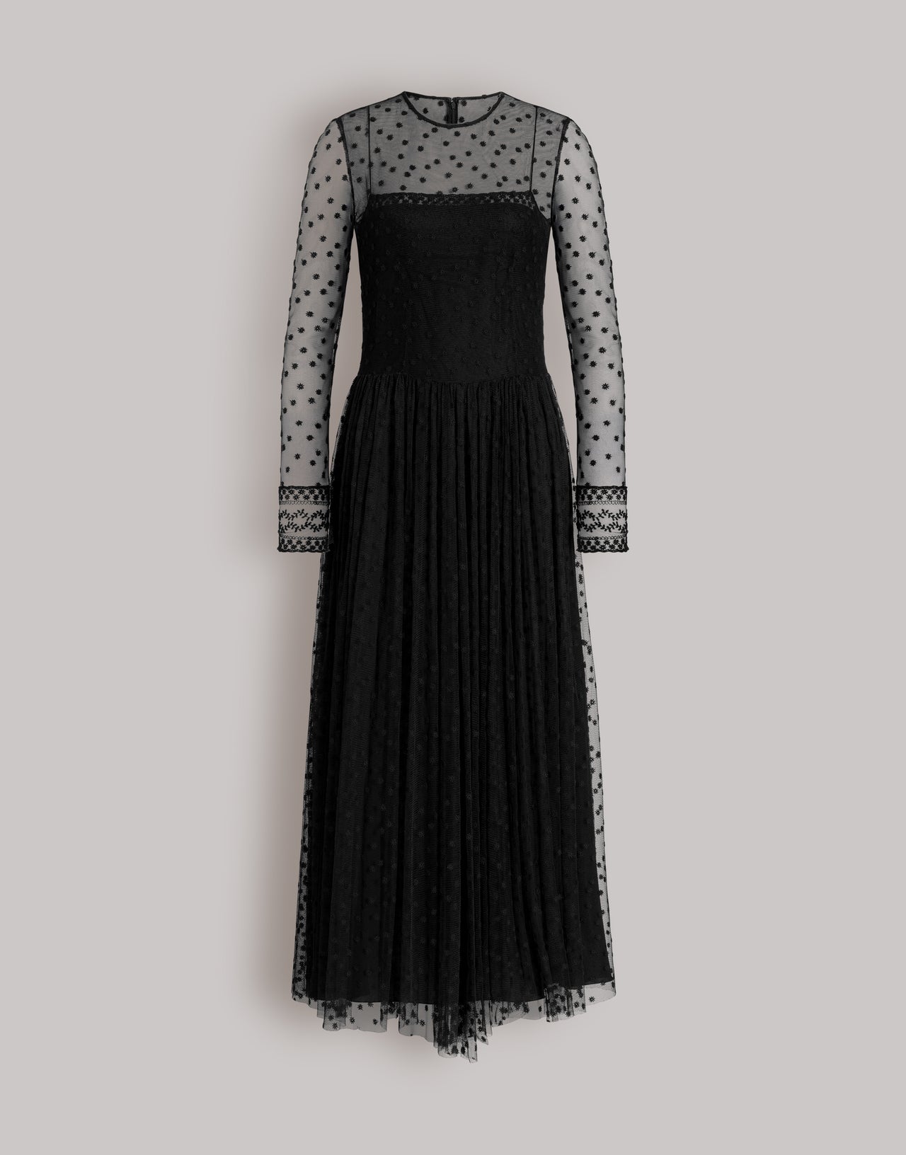 Midi tulle dress with polka dots and sheer details