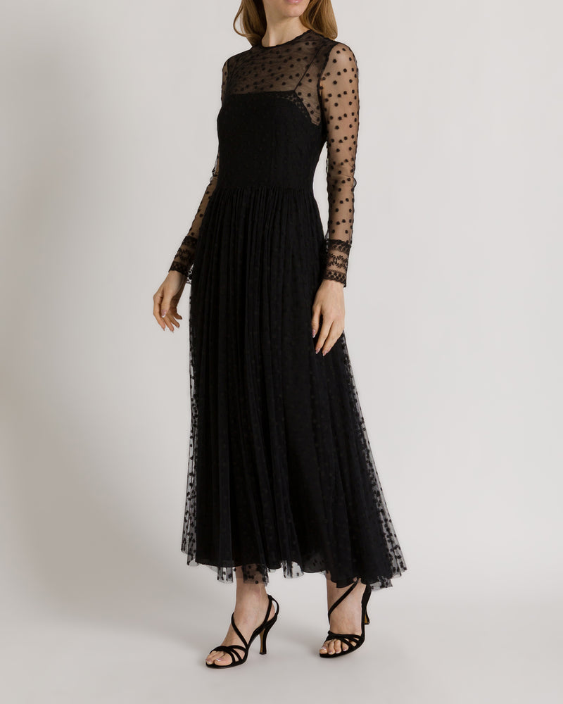 Robe midi en tulle à pois  Noir Alberta Ferretti Boutique Online 1