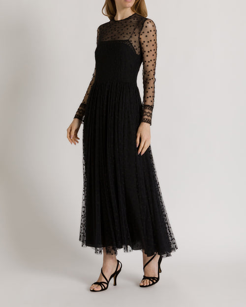 Midi tulle dress with polka dots and sheer details Black Alberta Ferretti Boutique Online 1