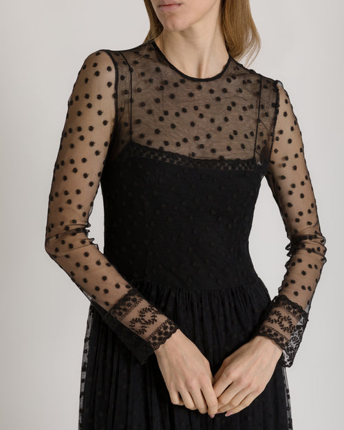 Midi tulle dress with polka dots and sheer details