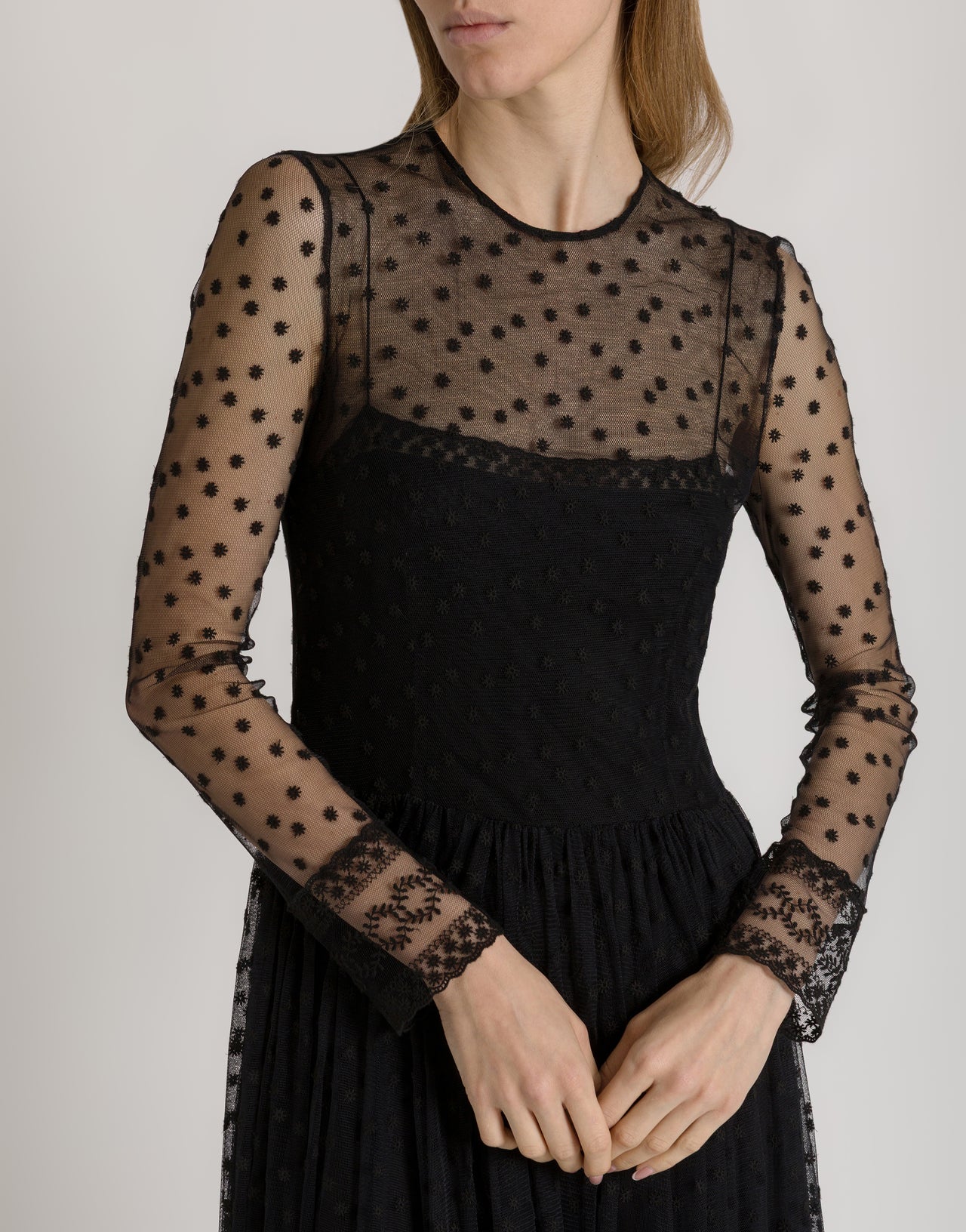 Robe midi en tulle à pois Noir Alberta Ferretti Boutique Online 4