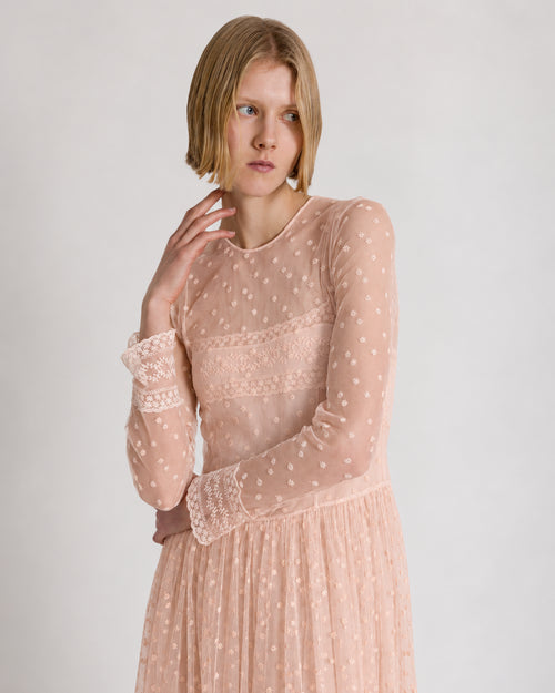 Midi tulle dress with polka dots and sheer details