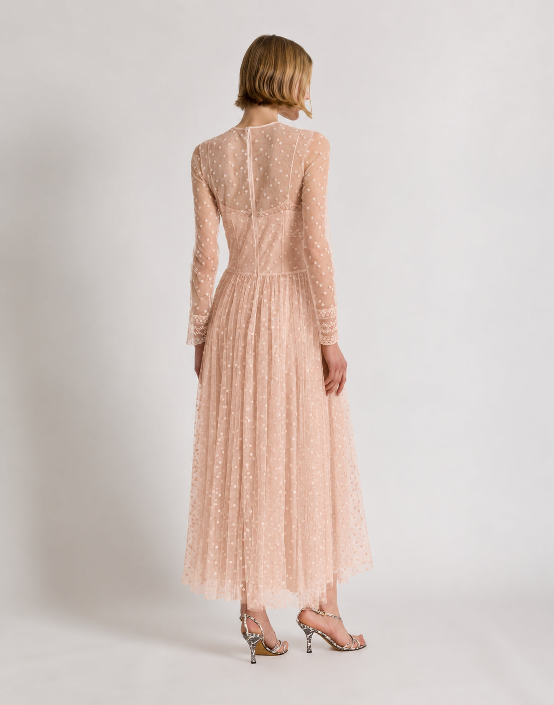 Midi tulle dress with polka dots and sheer details Pink Alberta Ferretti Boutique Online 3