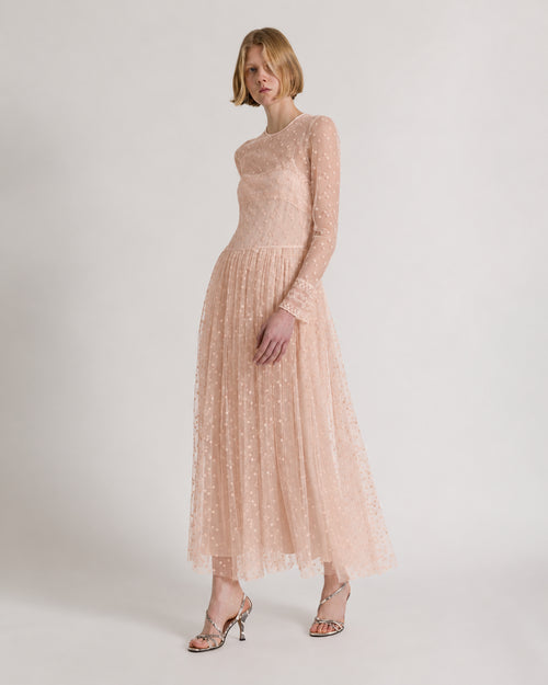 Midi tulle dress with polka dots and sheer details Pink Alberta Ferretti Boutique Online 1