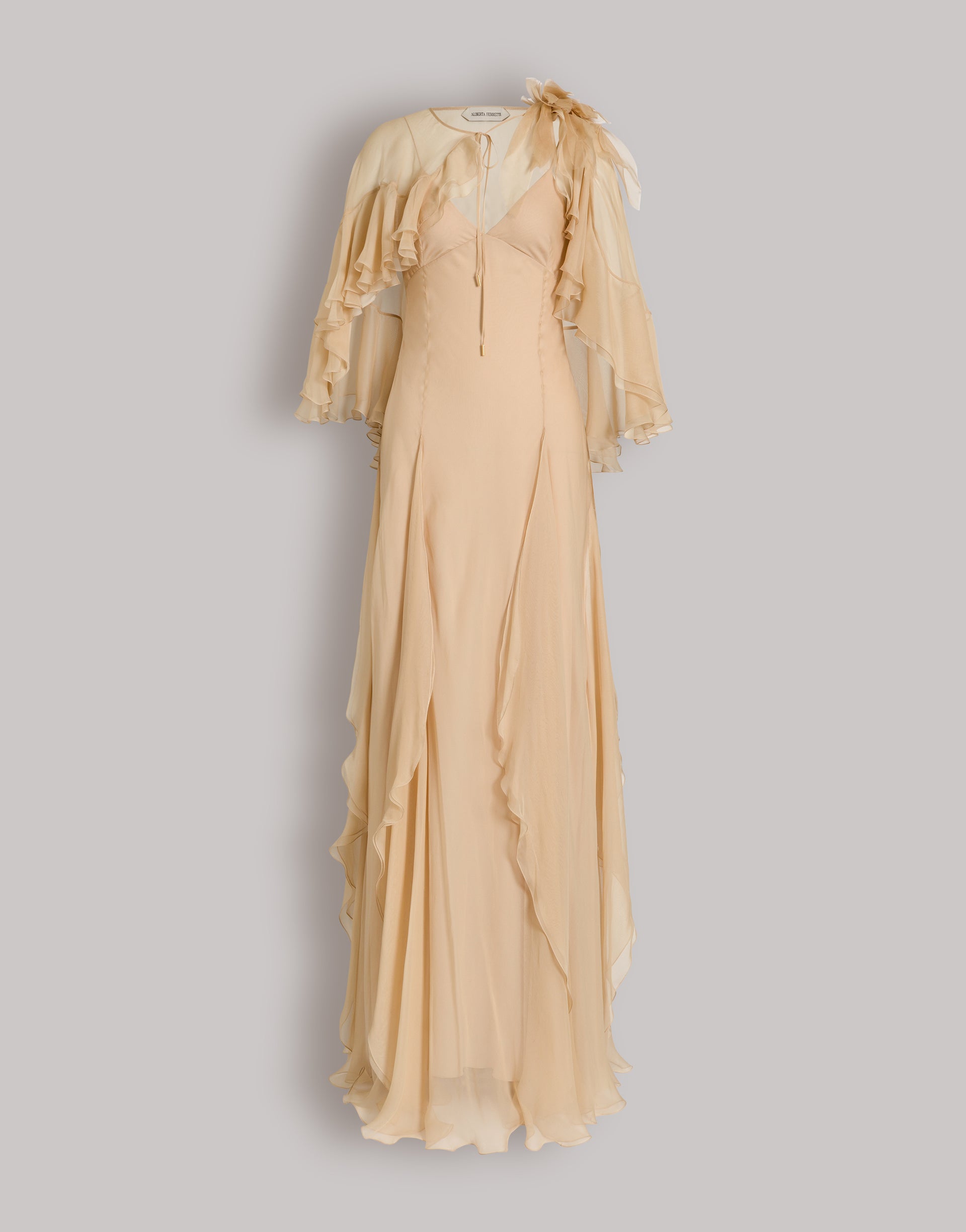 chiffon dress beige Silk dream gown collections:v-day-25 Handmade in Vietnam Composition Xpluswear Design Plus Size Color:Canvas