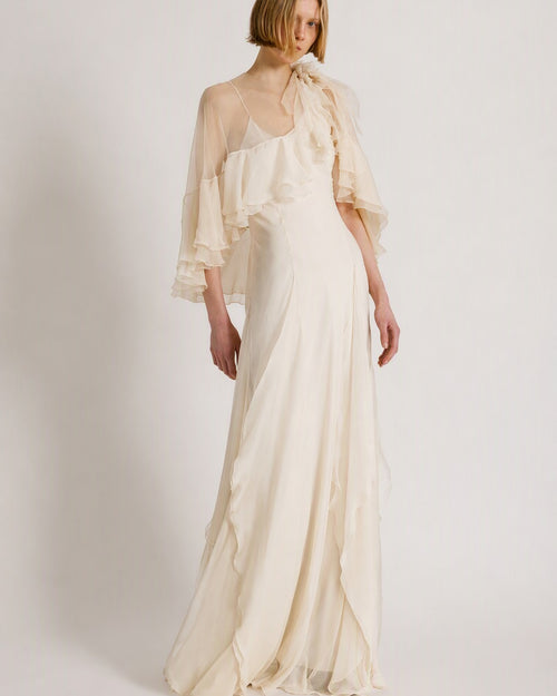 Abito in chiffon di seta con cappa  Avorio Alberta Ferretti Boutique Online 0