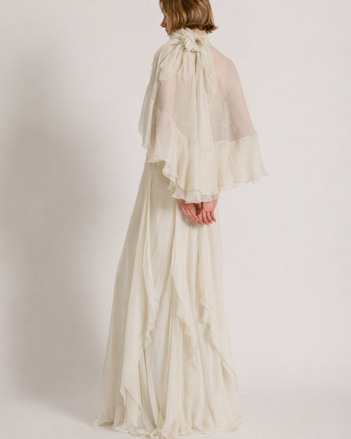 Abito in chiffon di seta con cappa  Avorio Alberta Ferretti Boutique Online 1