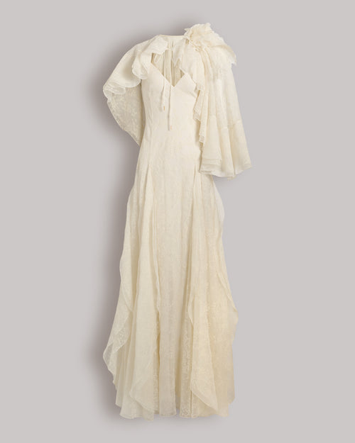 Silk tulle gown with removable cape White Alberta Ferretti Boutique Online 0
