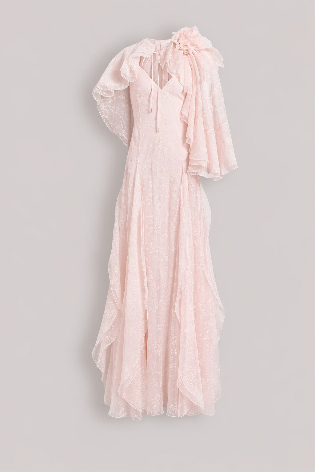 Floral organza silk chiffon long dress with removable cape Pink Alberta Ferretti Boutique Online 5
