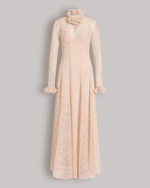 Micro Floral Silk Tulle Long Dress