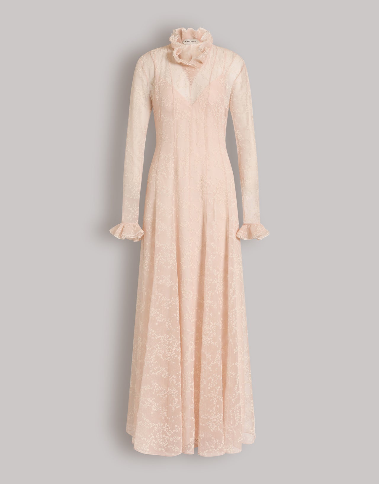 Micro Floral Silk Tulle Long Dress Pink Alberta Ferretti Boutique Online 4