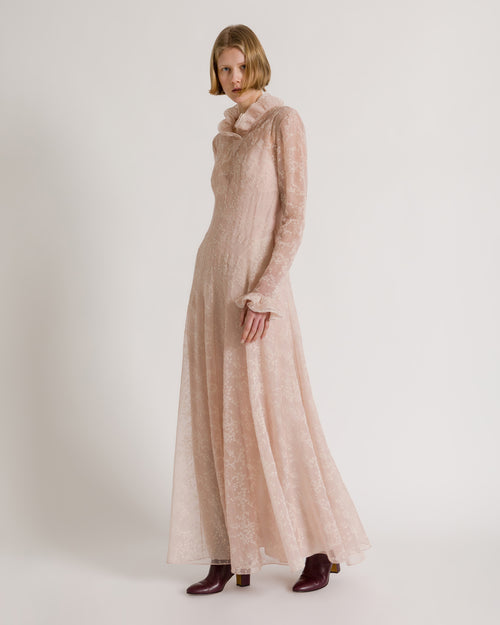 Micro Floral Silk Tulle Long Dress 粉红色 Alberta Ferretti Boutique Online 1