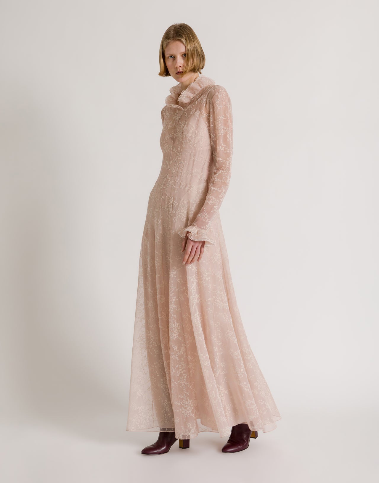 Micro Floral Silk Tulle Long Dress Pink Alberta Ferretti Boutique Online 2