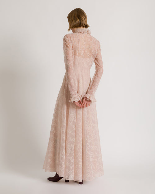Micro Floral Silk Tulle Long Dress