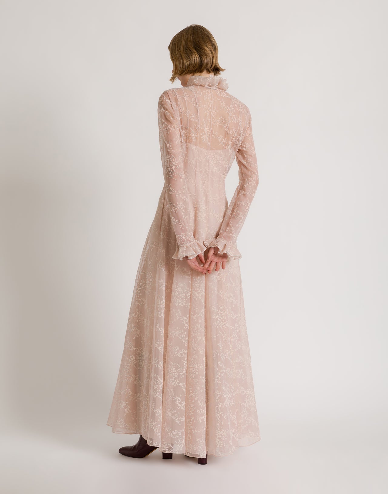 Micro Floral Silk Tulle Long Dress Pink Alberta Ferretti Boutique Online 3