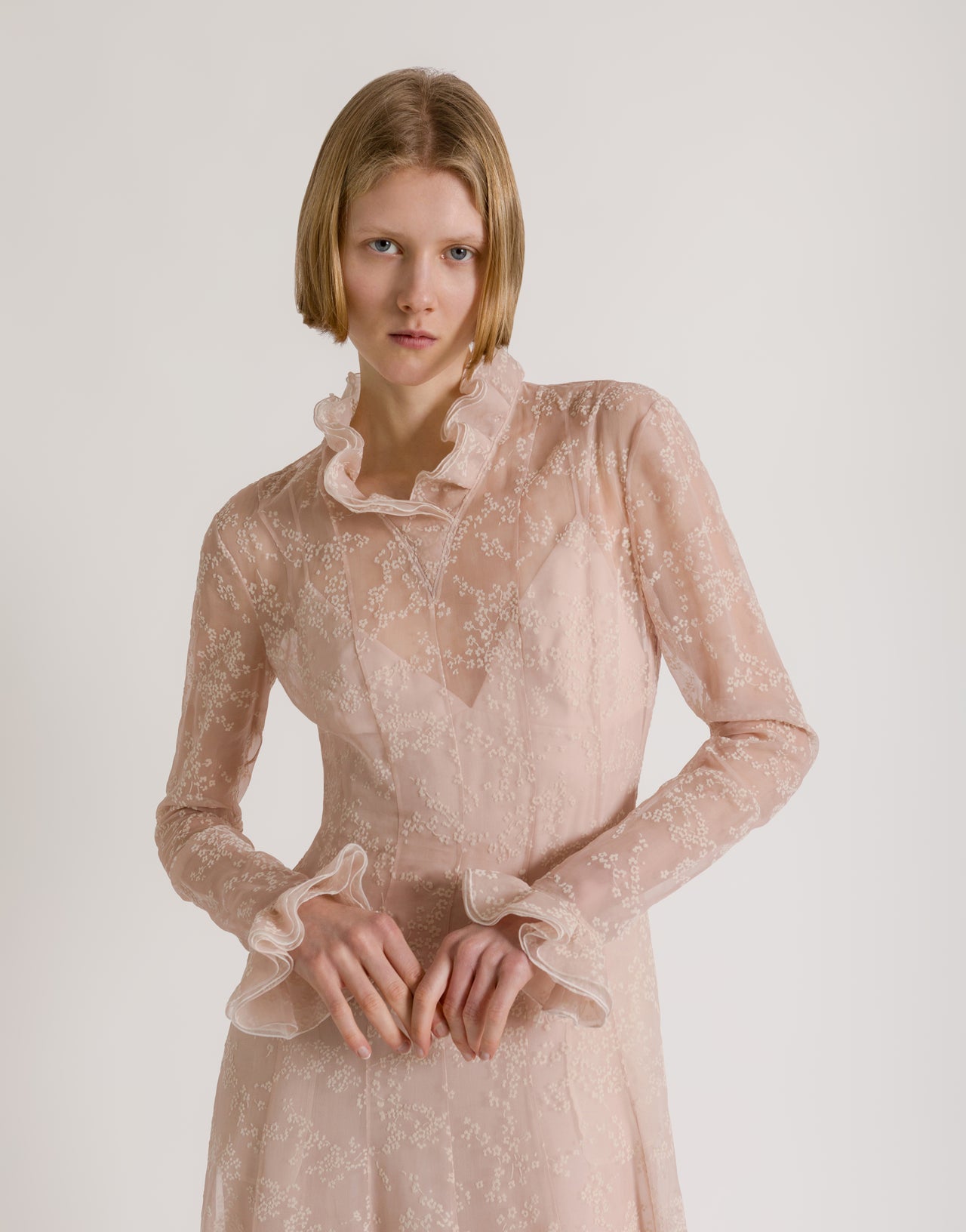 Micro Floral Silk Tulle Long Dress Pink Alberta Ferretti Boutique Online 1