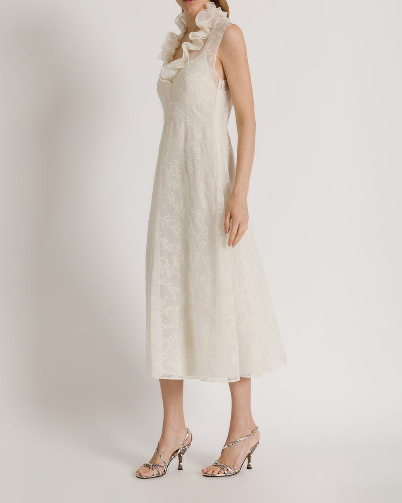 Abito in tulle a micro fiori Avorio Alberta Ferretti Boutique Online 1