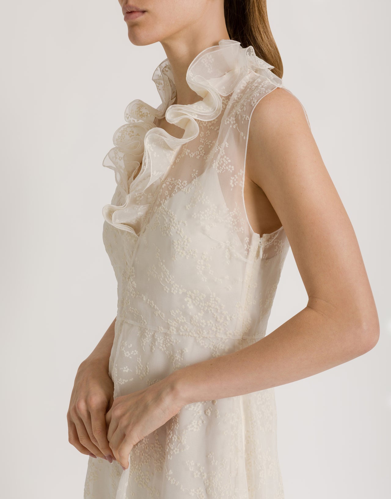 Robe en tulle à micro-fleurs Ivoire Alberta Ferretti Boutique Online 4