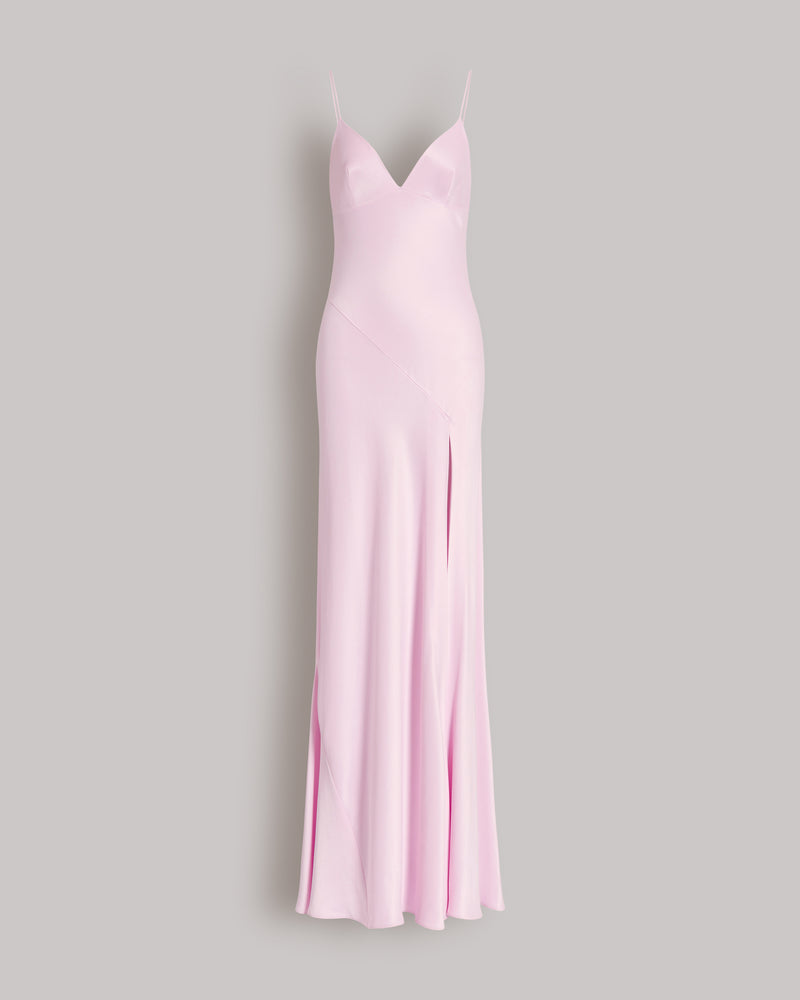 Robe longue à fente et fines bretelles Rose Alberta Ferretti Boutique Online 0