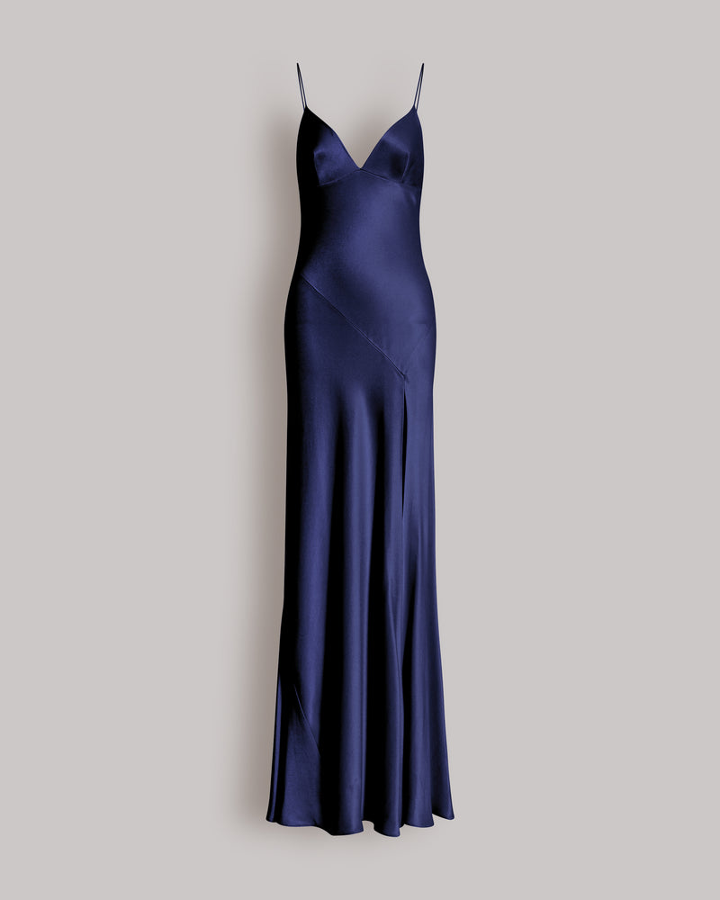 Robe longue à fente et fines bretelles Bleu Alberta Ferretti Boutique Online 0