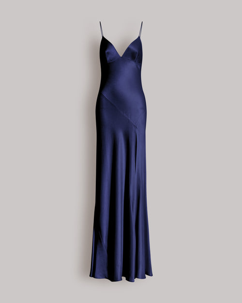 Long slip dress with side slit Blue Alberta Ferretti Boutique Online 0