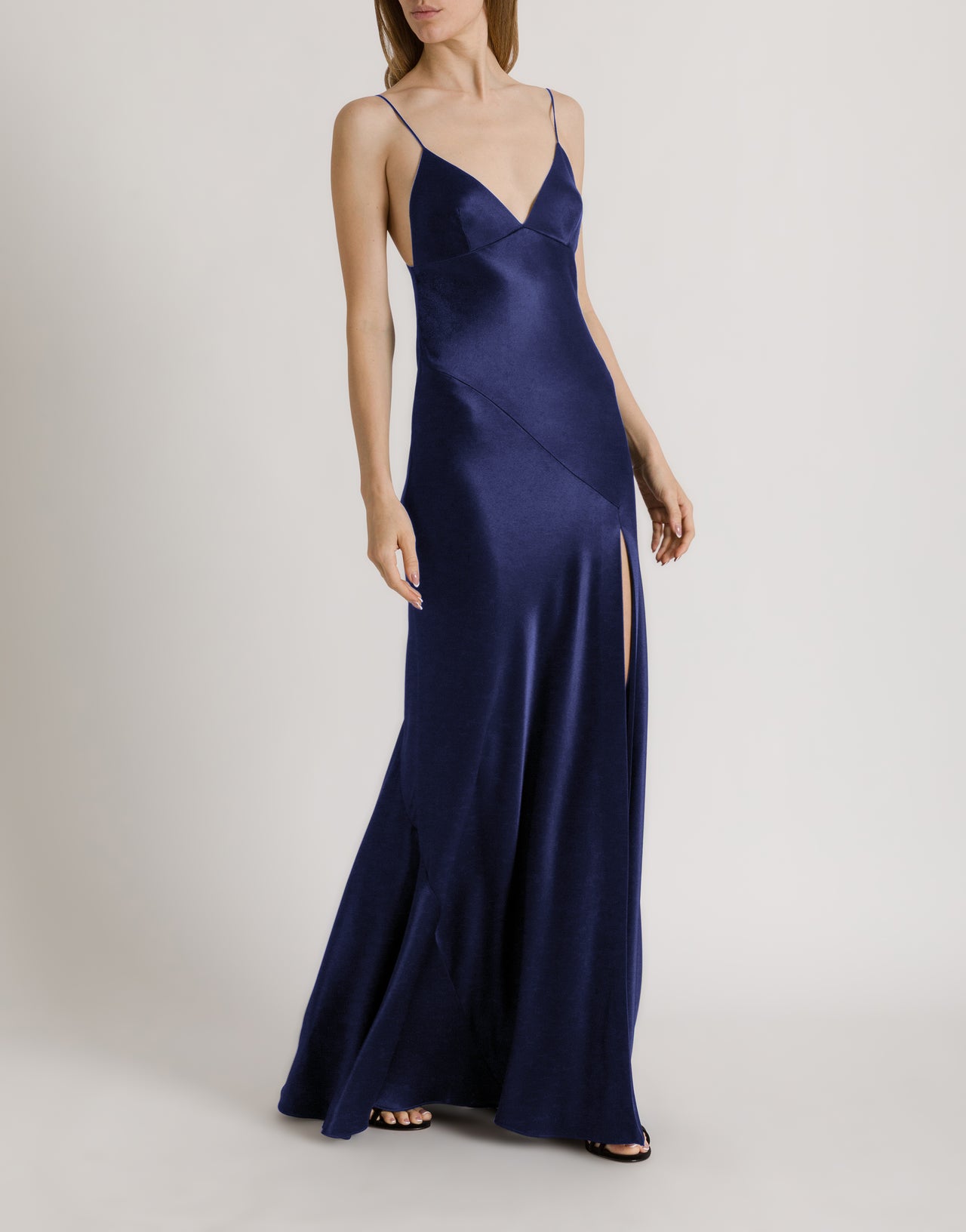 Long slip dress with side slit Blue Alberta Ferretti Boutique Online 2