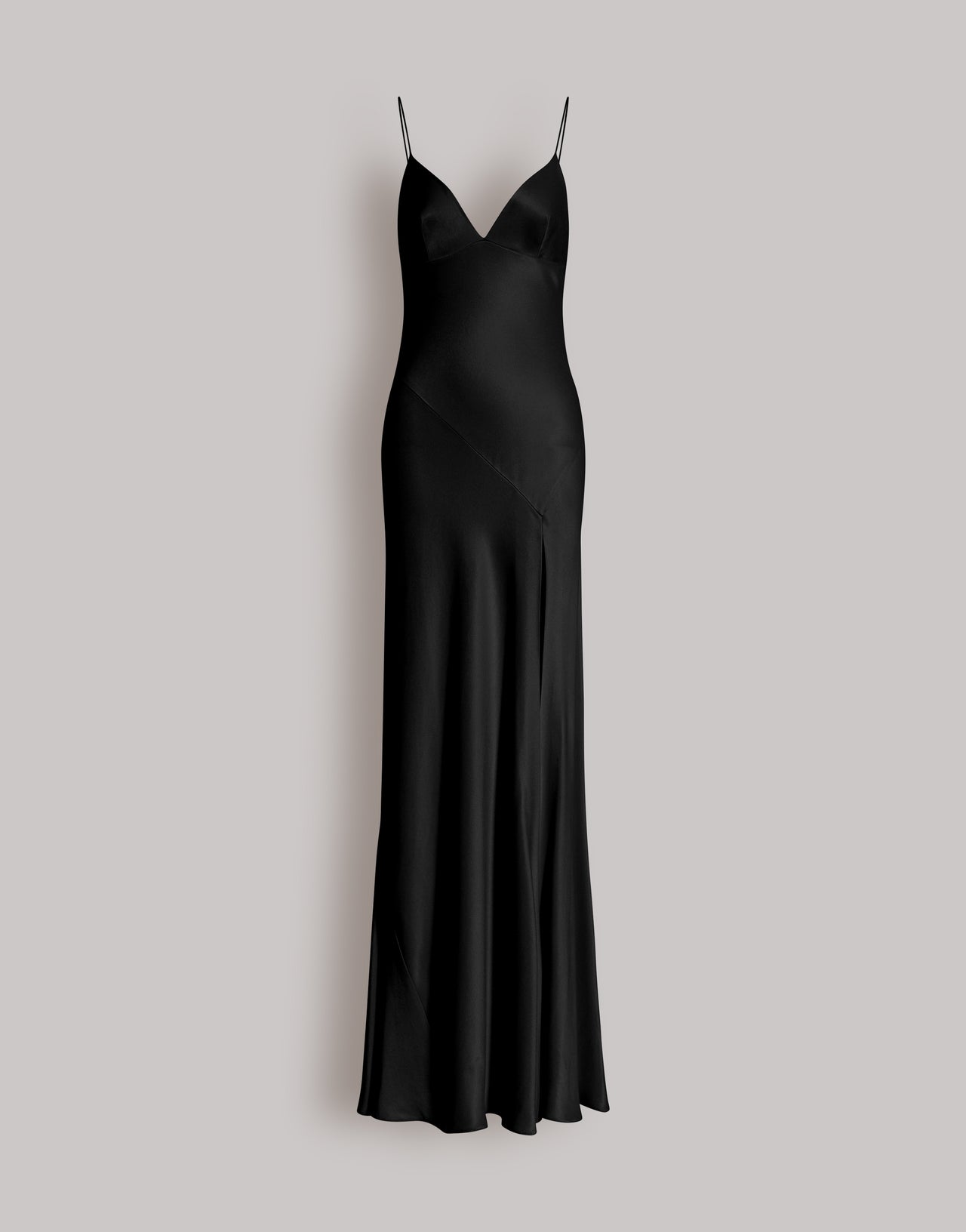 black maxi satin slip dress Long slip dress with side slit