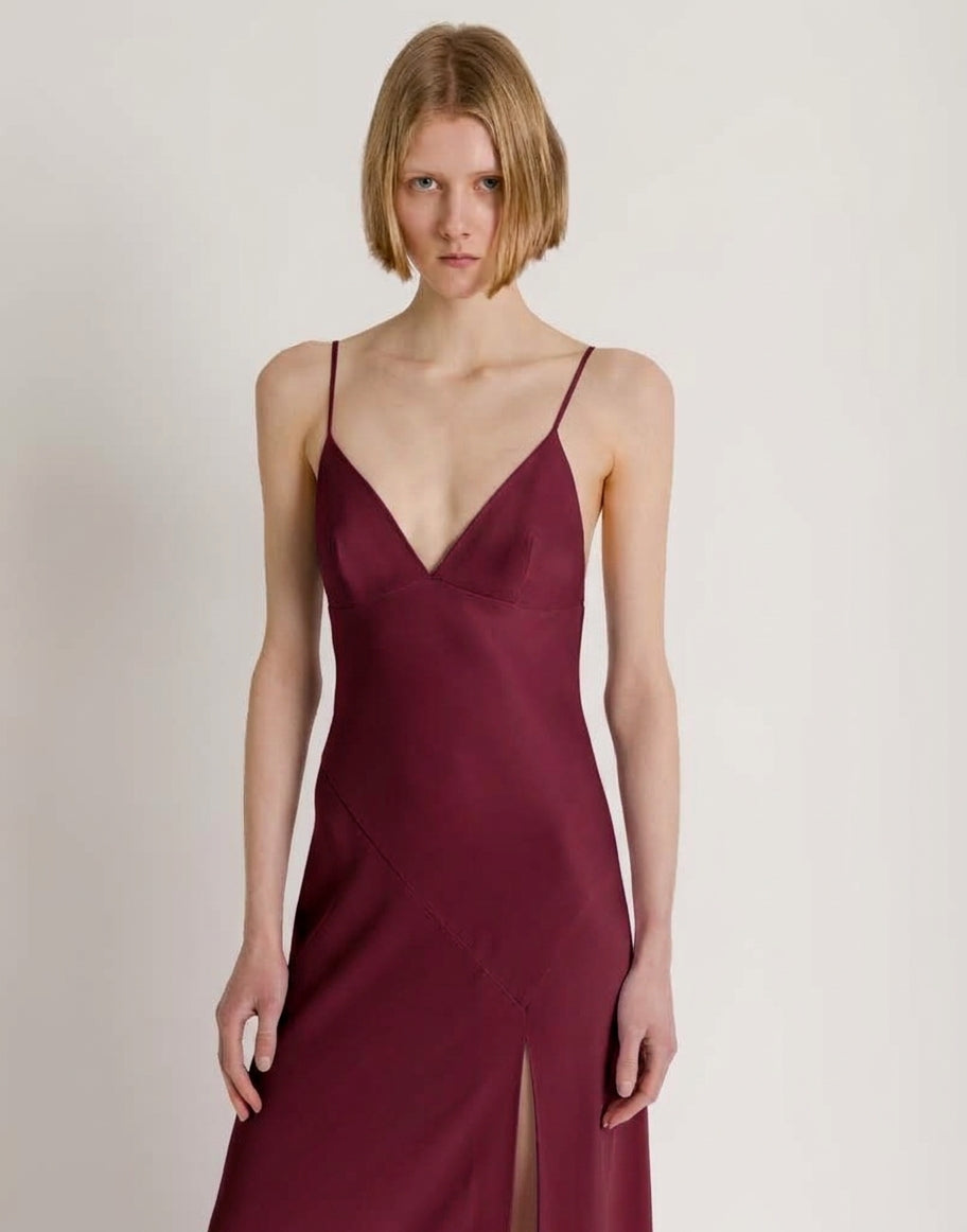 Vestido largo con abertura y tirantes finos Rojo Alberta Ferretti Boutique Online 4