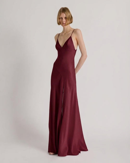 Abito lungo con spacco e spalline sottili Bordeaux Alberta Ferretti Boutique Online 1