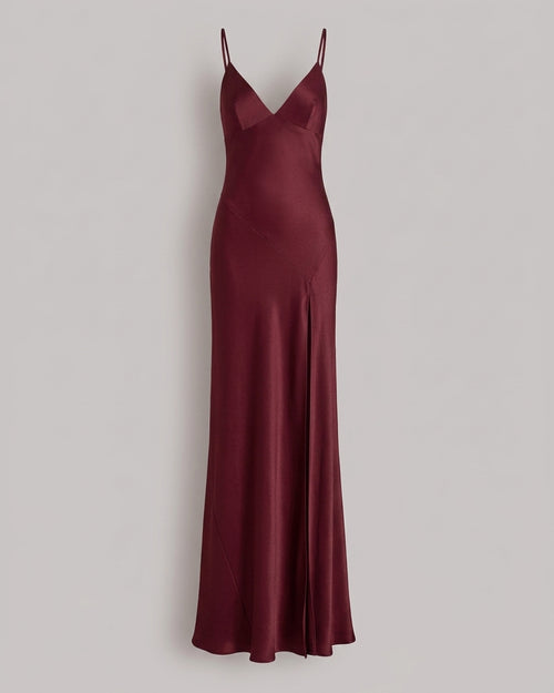 Abito lungo con spacco e spalline sottili Bordeaux Alberta Ferretti Boutique Online 0