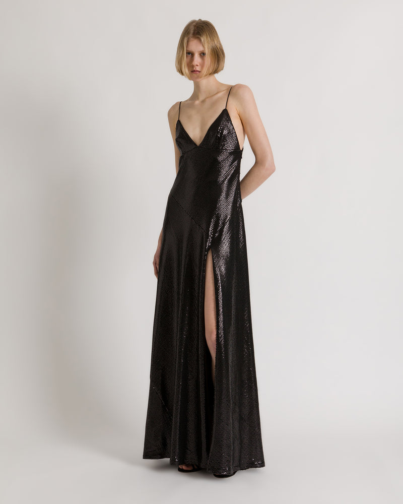 Robe longue à sequins et fente Noir Alberta Ferretti Boutique Online 0