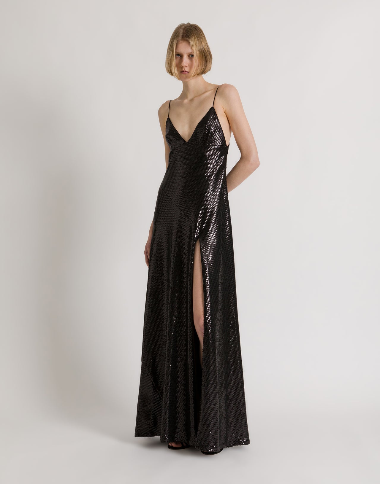 Abito lungo con spacco e paillettes Nero Alberta Ferretti Boutique Online 2