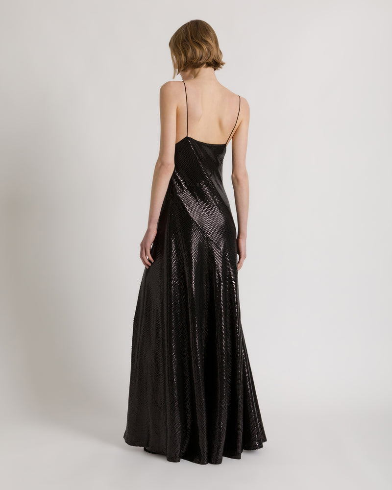 Robe longue à sequins et fente Noir Alberta Ferretti Boutique Online 1
