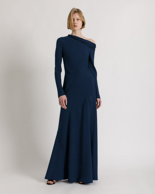Long off-the-shoulder dress with slit Blue Alberta Ferretti Boutique Online 1
